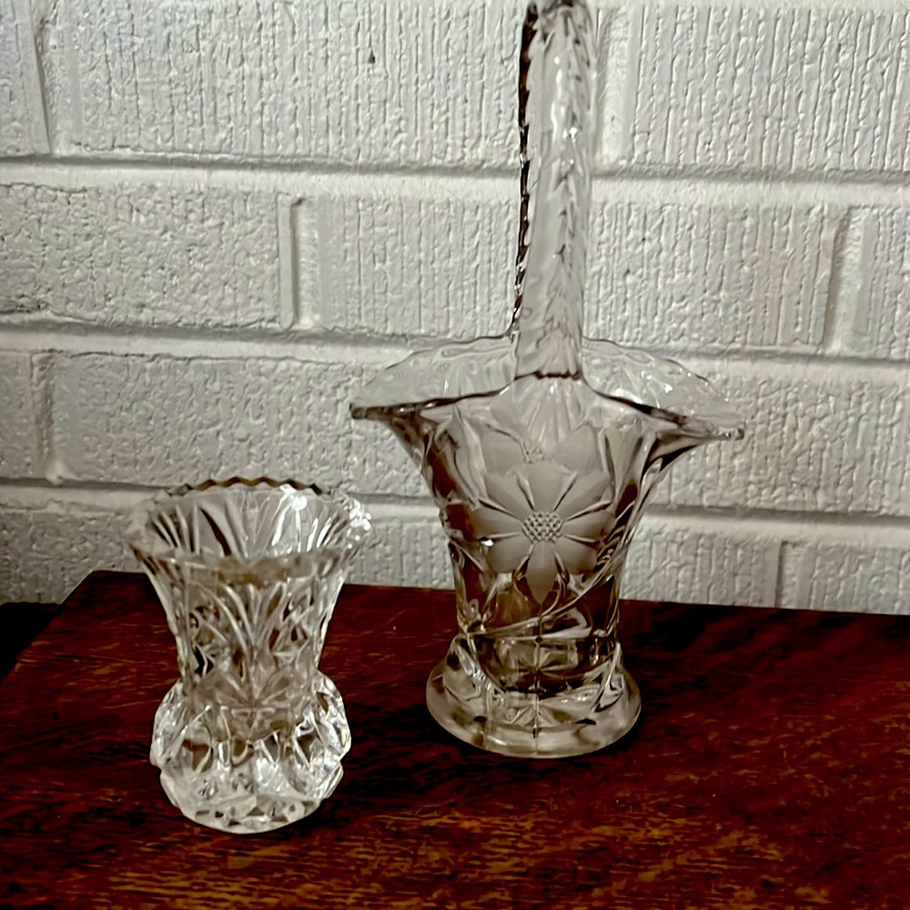 Lead Crystal Basket Vase and toothpick holder